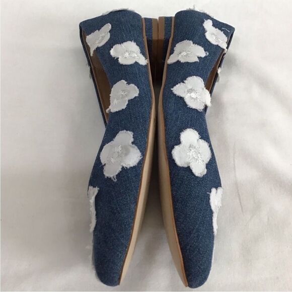 Anthropologie Denim Floral Appliqué Point Toe Ballet Flat Shoes Jean Size 8 1/2 - Picture 3 of 13
